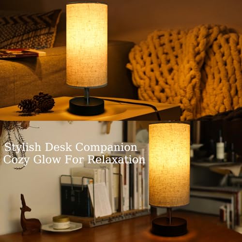 Bedside Table Lamps, Table Lamp for Bedroom, Lamps for Night Stands with Linen Lampshades, Small Table Lamp for Living Room, Office (Bulb Excluded)