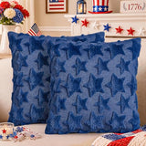 OLANRUN 4th of July Decorations, 4th of July Pillow Covers 18x18 Inch Set of 2, Blue Stars Patriotic Independence Day Decorations Soft Plush Faux Fur Jacquard Throw Pillows for Indoor Home Sofa