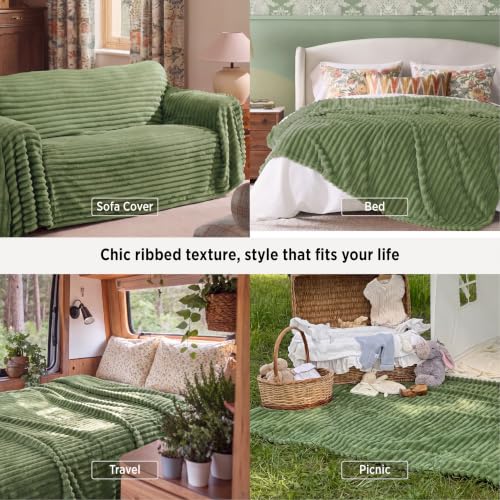 Bedsure Soft Full Size Fleece Blankets for Bed Reseda Green 84"x90"