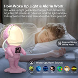 AFEXOA Astronaut Sunrise Alarm Clock for Kids, White Noise Sound Machine with 30 Soothing Sounds, 22 Dimmable Nightlights, Bluetooth Speaker, Dual Alarms, Wake Up Light for Bedroom(Pink)