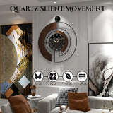 Modern Walnut Marble Dial Wall Clock, Large Wood Metal Frame Silent Non Ticking Wall Clocks for Living Room, Bedroom Decoration, Contemporary Home Wall Decor Gift Idea, 22 in