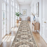 Washable 3x25 Long Hallway Runner - Non-Slip Stain Resistant Kitchen Rug Distressed Mats Low Plie Soft Ultra Thin Room Floor Carpet for Living Room Dining Room(Beige,3x25)