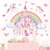 wondever Rainbow Castle Wall Stickers Fairy Tale Unicorn Butterfly Peel and Stick Wall Art Decals for Baby Nursery Girls Bedroom Toddler Room