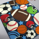 Blue Kids Rug Fun Sport Rugs Nylon Carpet Boys Girls Childrens Rug Balls Print with Soccer Ball, Basketball, Football, Tennis Ball Bedroom Playroom (100x130cm(39''x51''))