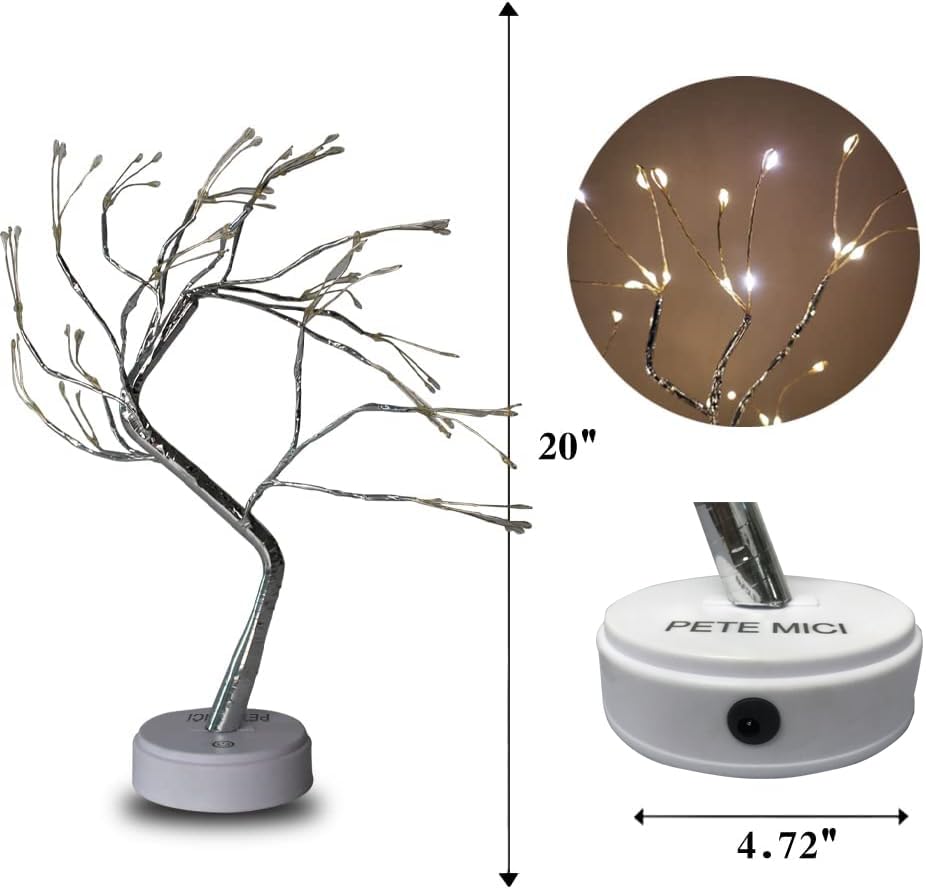 pete mici 108 LED Tabletop Bonsai Tree Light, 8 Modes 20’’ Warm White Artificial Fairy Light, Battery/USB Operated Twinkling Tree Lamp for Christmas Wedding Home Decoration