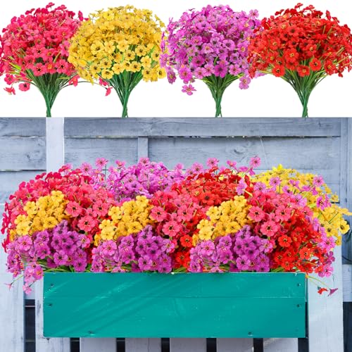 MERIXMAS 20 Bundles Artificial Flowers for Outdoors Decorations, Fake Flowers Faux Plants Silk Colorful Daisy Flowers Realistic UV Resistant for Garden Patio Porch Box Home Decor