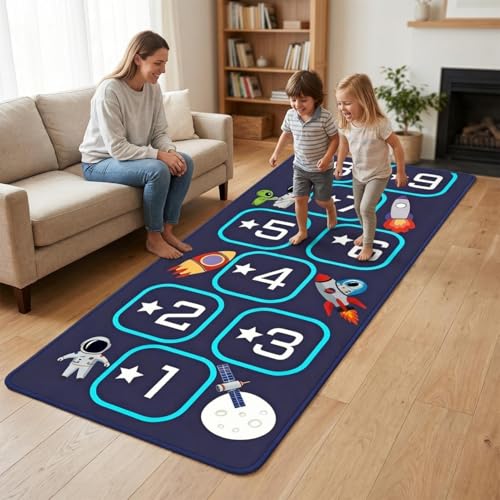 Hopscotch Rug for Kids Indoor, Hop Scotch Mat Non-Slip Carpet, Educational Hopscotch Game Rug with Numbers, Washable Play Mat for Classroom Bedroom, Indoor Hopscotch for Boys Girls