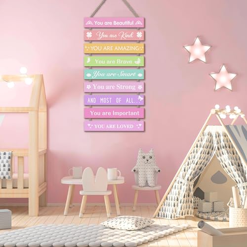 Girls Room Wall Decor, Set of 9 Pieces Wall Decor for Girls Bedroom Teen Girl, Inspirational Wall Art Hanging Plaque for Kids Baby Girl Nursery Wall Decortaions