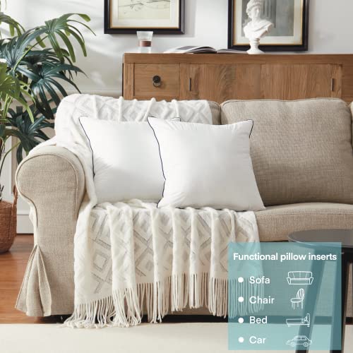 18x18 Inch Pillow Inserts Set of 2-100% Cotton Cover, Throw Pillow Inserts for Couch, Sofa, or Bed (2 Pack, 18x18 Inch)