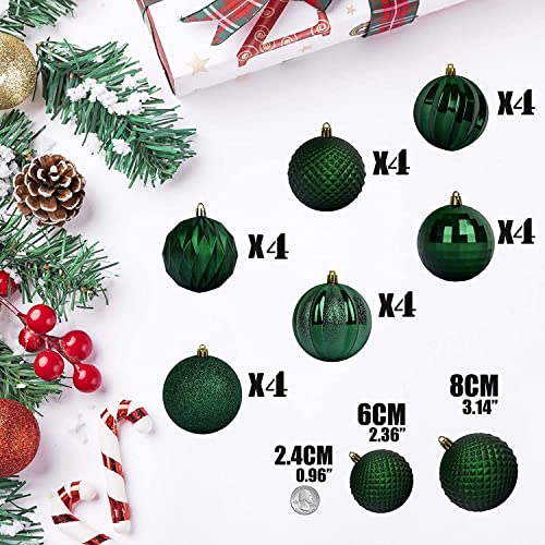 Christmas Ball Ornaments for Christmas Tree - Shatterproof Hanging Decorative Baubles Set for Xmas Tree (60mm/2.36", Dark Green)