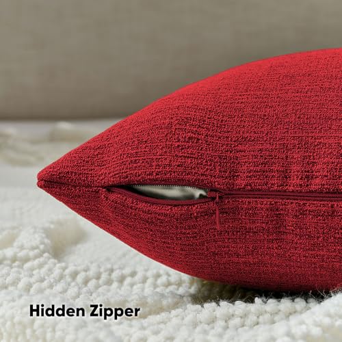 Pack of 2 Faux Linen Throw Pillow Covers 18x18 Inch,Red