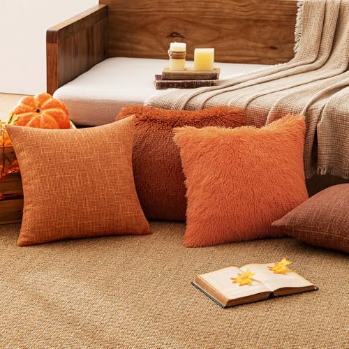 MIULEE Burlap Linen Throw Pillow Covers 18x18 Inch Set of 2 Fall Orange
