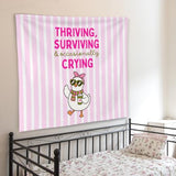 WNAGT Preppy Pink Goose Tapestry Wall Hanging 50x60 Inch | Inspirational Quote Funny Goose Pink White Striped Wall Tapestry for Girls Bedroom Dorm Home Office Decor