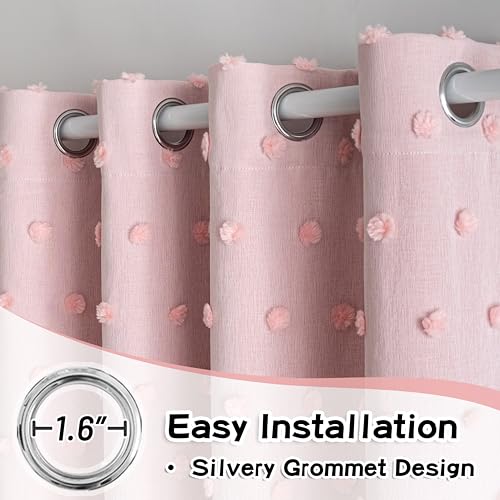 MYSKY HOME Pink Curtains for Girls Room 84 Inches Long 2 Panels Girls Curtains wiht Pink Pom Pom Sheer Blackout Nursery Curtain Room Darkening 2 Layered Window Drapes for Toddler Grommet, 52 x 84 Inch
