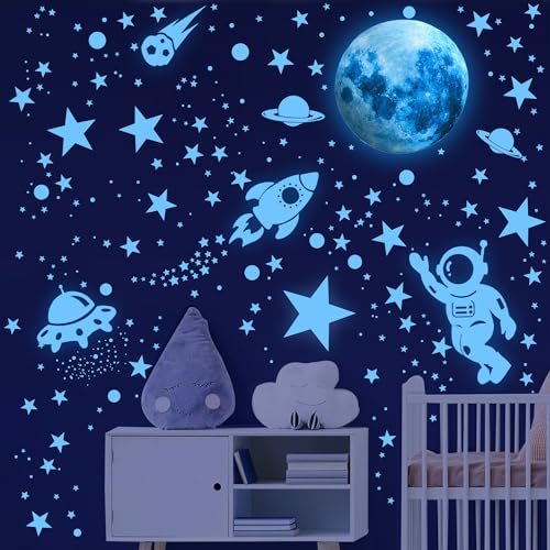530 Glow in The Dark Stars Ceiling Stars Glow in The Dark Glow Moon and Space Wall Decals Astronaut Universe Galaxy Planet Wall Stickers Glowing Wall Stickers Kid Boys Living Room Decor