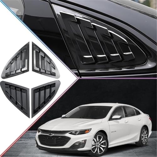 Fit for Chevrolet Malibu 2016 2017 2018 2019 2020 2021 Car Rear Window Louver Shutter Cover Side Vent Scoop Blinds Trim Exterior(Gloss Black)