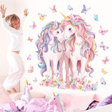 decalmile 2 Large Size Unicorn Wall Decals Unicorn Flower Butterfly Wall Stickers Baby Nursery Kids Room Girls Bedroom Wall Decor