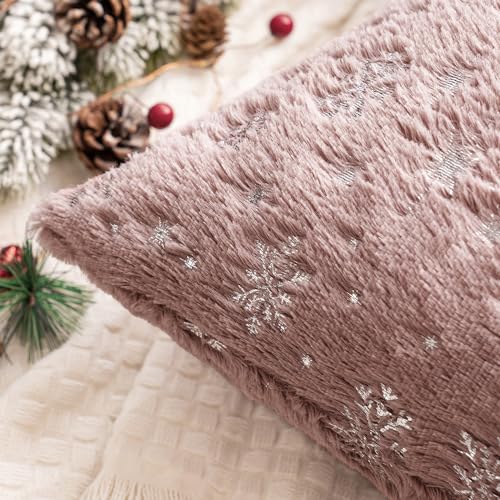 MIULEE Christmas Decorations Pillow Covers 12x20 Pink Silver Snowflake
