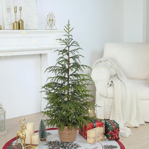 Artificial Norfolk Pine Tree - 4ft (48") Faux Christmas Tree Fake Potted Plants for Indoor Outdoor Home Front Porch Christmas Decor