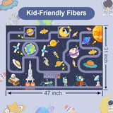 Outer Space Kid Rug，Boys Car Rug for Kids Toy Cars Have Fun Safely, Non-Slip Educational City Road Rugs Carpets for Kid Room Bedroom（47×31 in