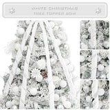 Hismir Christmas Tree Topper Bow，53x13 Inches Large Christmas Bow with Glitter Streamer and Patterned Ribbon，Decorative Bows for Xmas Tree Wreath Door Festival Home Decor(White)