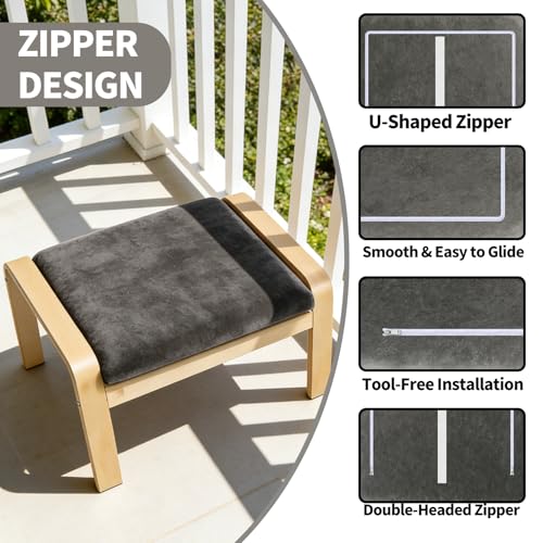Poang Ottoman Cushion Cover,Armchair Replacement Covers Fits Poang Footstool,Covers Only,Cushion Not Included (Grey)