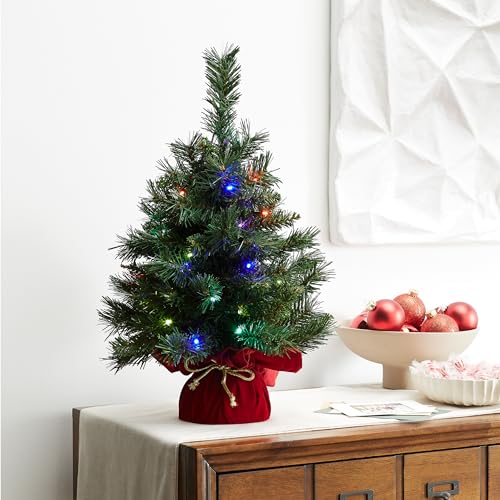 National Tree Company 24 in Pre-Lit Majestic Fir Artificial Christmas Tree, 35 Multicolor Lights, 71 Tips, Timer, Red Cloth Base, Green