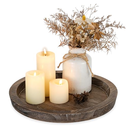 Romadedi Farmhouse Wooden Candle Tray, 11 Inch Round