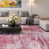 5x7 Pink Washable Area Rug Non-Slip Faux Wool Abstract Rug