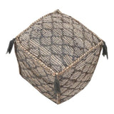Moti Circe 18" Square Comfort Fabric Pouf in Natural/Elegant Taupe with Tassels