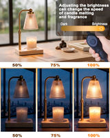 Candle Warmer Lamp with Timer - Adjustable Height & Brightness - Wood Base Glass Shade - 2 Bulbs Included(Square Gold)