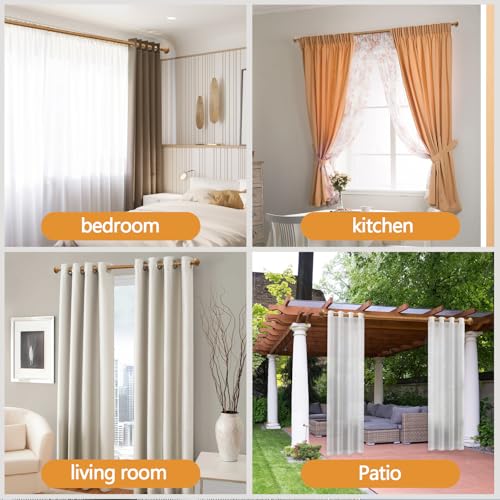 Wood Curtain Rods for Windows 48 to 84 Inch(4-7ft),1 Inch Heavy Duty Curtain Rods with Imitation Wood Grain Finials, Boho Adjustable Drapery Rod of Window Treatment