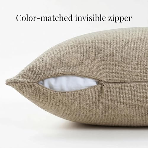 Fancy Homi Set of 2 Taupe 18x18 Inch Soft Chenille Decorative Throw Pillow Covers with Flange Edge, Square Neutral Modern Boho Textured Cushion Case Home Decor for Couch Sofa Bed Living Room