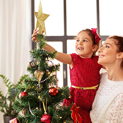 8 Inches Christmas Tree Top Crown Glitter Star Decoration (Golden)