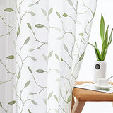 Lazzzy Embroidered Sheer Curtains Floral Leaf White Sheer Curtain for Bedroom Living Room Kitchen Rustic Voile Drapes Privacy Window Treatment Set of 2 Panels 96 Inches Long Grommet Top Green on White