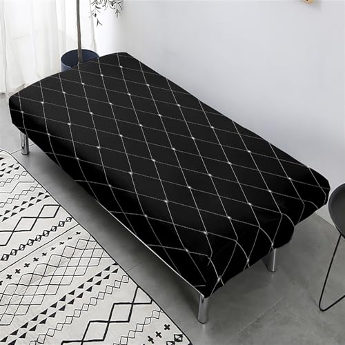 Hixingo Stretch Armless Futon Cover, Futon Mattress Cover Soft Futon Covers with Elastic Bottom, Lattice Print Futon Slipcovers Washable Futon Couch Cover (Black Plaid,Medium (63-75"))