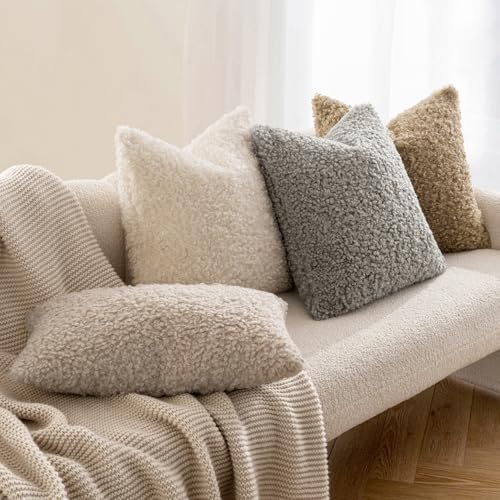 MIULEE Decorative Faux Fur Pillow Covers Sherpa 18x18 Gray