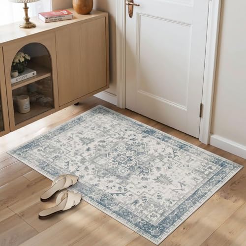 2x3 Blue Washable Entryway Rug,Small Door Mat for Bathroom Kitchen