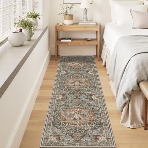 Runner Rug 2x8 Runners for Hallways Washable Rugs, Grey/Brown/Tan
