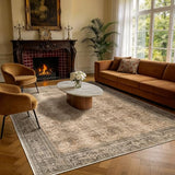 5x7 Washable Area Rug, Vintage Boho Traditional Pattern, Non-Slip Stain Resistant Rug for Living Room Bedroom(5x7,Brown/Boho)