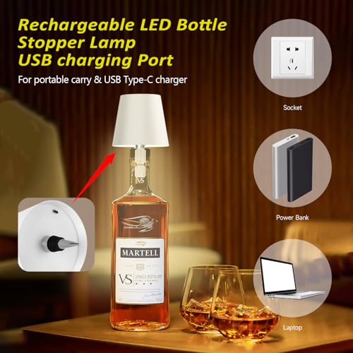 2025 New Wireless Bottle Lamp - LED Bottle Lights for Liquor & Wine Bottles, Cordless Lampshade, Whiskey Bottle Top Light, Bottle Stopper Night Light Kit, Rechargeable 3-Tone Touch-Dimmable