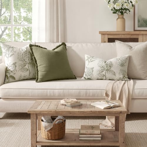 Set of 2 Lumbar Floral Pillow Covers 12x20 Inch Light Green