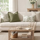 Set of 2 Lumbar Floral Pillow Covers 12x20 Inch Light Green