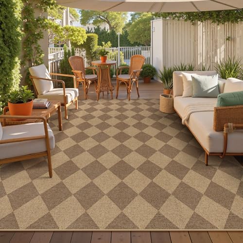 Lahome Checkered Easy Jute Living Room Rug, 8x10 Outdoor Rugs Washable