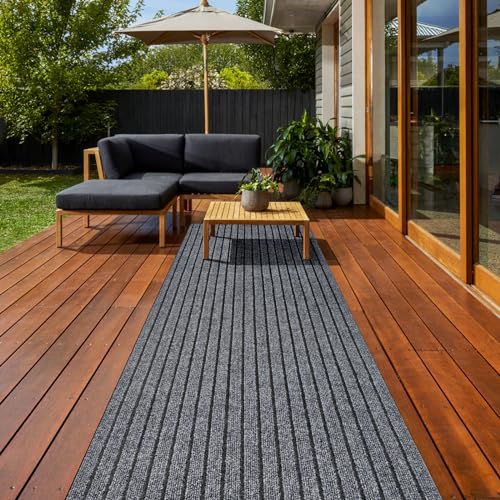 ANTPOP 2FT x 6FT Non Slip Runner Rug - Waterproof Washable Outdoor Runner Rug for Hallway, Patio, Laundry Room, Custom Length Carpet Runner for RV, Entryway, Indoor Outdoor, Stripe Gray