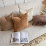 LANANAS Neutral Couch Throw Pillow Covers 18x18 Inch Set of 4 Decorative Farmhouse Boho Throw Pillows for Living Room, Couch, Bed, Sofa Soft Corduroy Accent Home Decor (Neutral Brown, 18x18 Inch)
