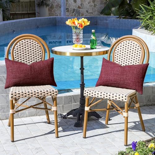 Artscope Outdoor Waterproof Throw Pillow Covers 16x24 Inch Decorative Linen Outdoor Pillows Cushion Case for Patio Couch Sofa - Wine Red