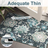 Floral Entry Rugs for Inside House,2x3 Non Slip Washable Kitchen Rug Front Door Mat, Ultra Thin Doormat Non-Shedding Throw Carpet for Bedroom Bathroom (Blue,2'x3')