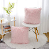 Pink Faux Fur Pillow Covers 18x18 Inch,Set of 2 Plush Decorative Throw Pillow Case for Couch Sofa Bed, Soft Fluffy Blush Pink Cushion Cover with Hidden Zipper for Bedroom Girls Room Dorm Decor