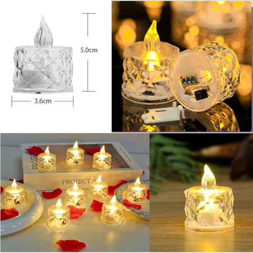 12pack LED Crystal Candle Light Table Centrepiece Flameless Candles Transparent Small Tea Wax Birthday Proposal INS Desktop Decoration Create Atmosphere Smokeless Candles Tea Lights